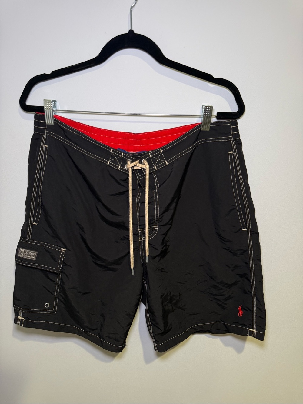 Polo Ralph Lauren Nautical Preppy Surfing Short Black Red Swim Trunks Mesh Lined